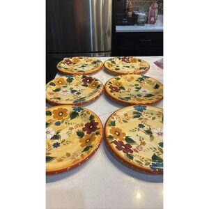 6 Oneida SUNSET BOUQUET 10.5" Dinner Plates Floral Yellow Red